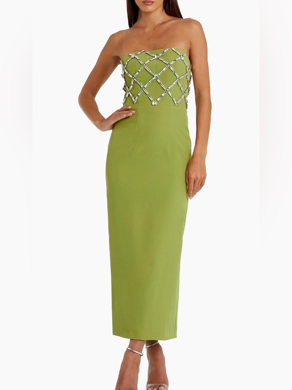 Mac Duggal IEENA Apple Green Embellished Strapless Maxi Dress Size 14 NWT